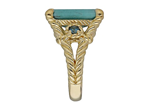 Judith Ripka 16x12mm Turqouise And 0.29ctw London Blue Topaz 14K Gold Clad Ring