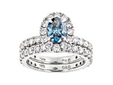 Oval cut blue and round white lab-grown diamond, 14kt white gold bridal set ring 3.00ctw