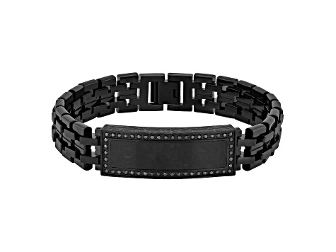 0.37ctw Black Diamond Black Stainless Steel Carbon Fiber ID Link Bracelet