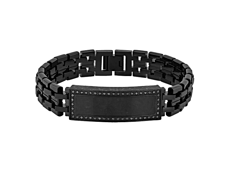 0.37ctw Black Diamond Black Stainless Steel Carbon Fiber ID Link Bracelet
