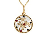 Mother Of Pearl with Ruby and Emerald 14k Gold Over Sterling Silver Dragonfly Necklace