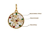 Mother Of Pearl with Ruby and Emerald 14k Gold Over Sterling Silver Dragonfly Necklace