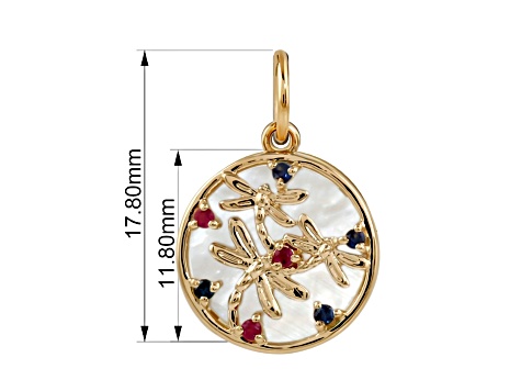 Mother Of Pearl with Ruby and Emerald 14k Gold Over Sterling Silver Dragonfly Necklace