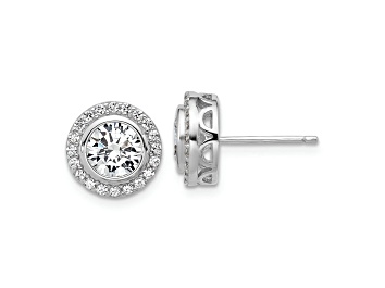 Picture of Rhodium Over Sterling Silver Cubic Zirconia Halo Post Earrings