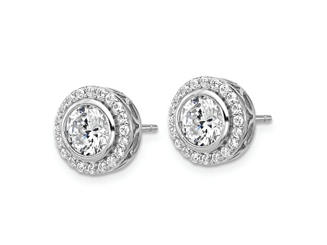 Rhodium Over Sterling Silver Cubic Zirconia Halo Post Earrings