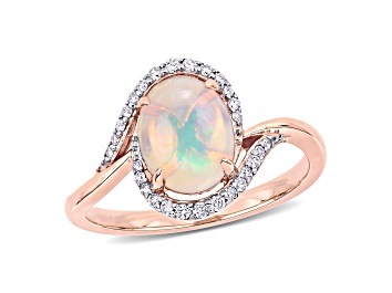 Picture of 1ct Blue Ethiopian Opal And 0.14ctw Diamond 10k Rose Gold Halo Ring