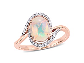 1ct Blue Ethiopian Opal And 0.14ctw Diamond 10k Rose Gold Halo Ring