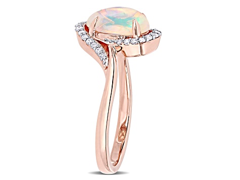 1ct Blue Ethiopian Opal And 0.14ctw Diamond 10k Rose Gold Halo Ring