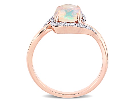 1ct Blue Ethiopian Opal And 0.14ctw Diamond 10k Rose Gold Halo Ring