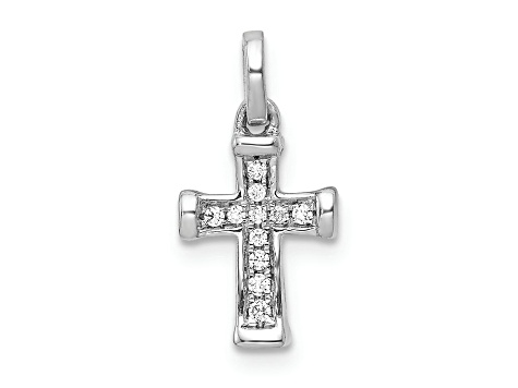 Rhodium Over 14k White Gold Small Diamond Latin Cross Pendant