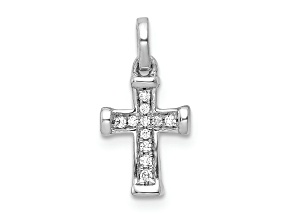 Rhodium Over 14k White Gold Small Diamond Latin Cross Pendant