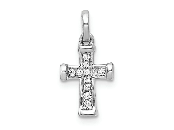 Rhodium Over 14k White Gold Small Diamond Latin Cross Pendant