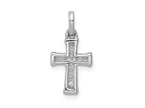 Rhodium Over 14k White Gold Small Diamond Latin Cross Pendant