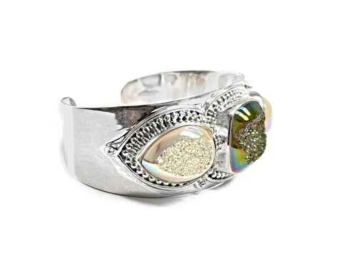 Drusy Sterling Silver Cuff Bracelet 15.00ctw