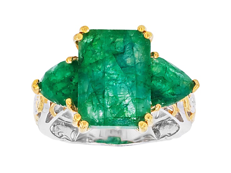 Green Zambian Emerald 24K Yellow Gold Over Sterling Silver 3