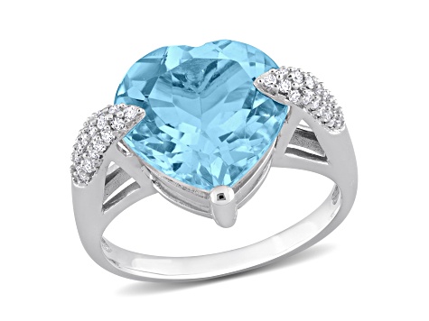 7ctw Sky Blue Topaz and.20ctw Diamond Heart Ring in 14K White Gold
