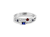 Star Wars™ Fine Jewelry R2 Series Sapphire, Diamond & Garnet Rhodium Over Silver 3 Ring Set 0.49ctw