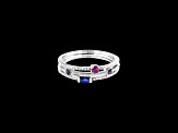 Star Wars™ Fine Jewelry R2 Series Sapphire, Diamond & Garnet Rhodium Over Silver 3 Ring Set 0.49ctw