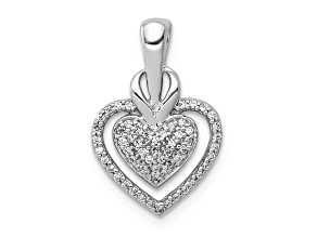 Rhodium Over 14k White Gold Diamond Fancy Double Heart Chain Slide Pendant
