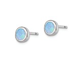 Rhodium Over Sterling Silver Polished Blue Created Opal Round Stud Earrings