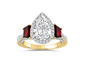 10K Yellow Gold 3.00CTW Lab Created Ruby and Lab-Grown White Diamond Ring