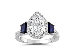 10K White Gold 3.00CTW Lab Created Blue Sapphire and Lab-Grown White Diamond Ring