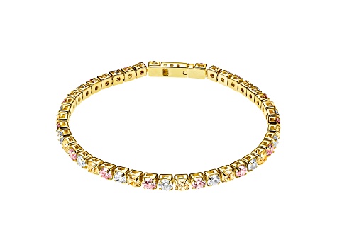 Pink, Champagne, And White Cubic Zirconia 18k Yellow Gold Over Silver Tennis Bracelet 17.65ctw