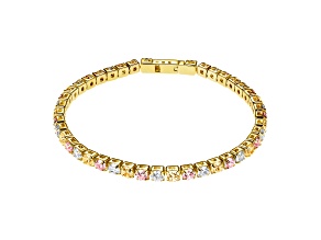 Pink, Champagne, And White Cubic Zirconia 18k Yellow Gold Over Silver Tennis Bracelet 17.65ctw