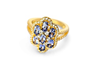 18K Yellow Gold Over Sterling Silver Oval Tanzanite and White Zircon Ring 1.61ctw