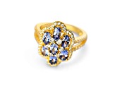 18K Yellow Gold Over Sterling Silver Oval Tanzanite and White Zircon Ring 1.61ctw