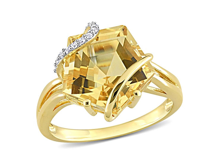 Citrine and Diamond Accent 18k Yellow Gold Over Sterling Silver Ring 6ctw