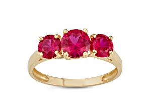 Lab Created Ruby 3-Stone 10K Yellow Gold Ring 2.00ctw