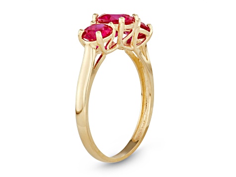 Lab Created Ruby 3-Stone 10K Yellow Gold Ring 2.00ctw