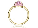 Pink Cubic Zirconia. Teens 14k Gold Plated over Brass Enamel Halo Heart Stacking Ring