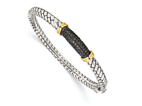 Sterling Silver with 14K Gold Over Sterling Silver Oxidized Black Diamond Bangle Bracelet