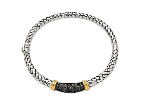 Sterling Silver with 14K Gold Over Sterling Silver Oxidized Black Diamond Bangle Bracelet