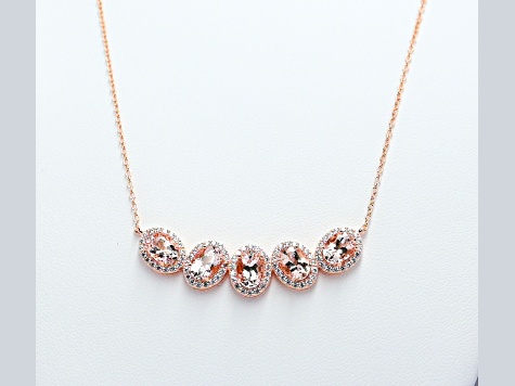 Oval Morganite and Round Cubic Zirconia 18K Rose Gold Over Sterling Silver Necklace, 3.61ctw