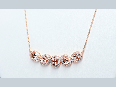 Oval Morganite and Round Cubic Zirconia 18K Rose Gold Over Sterling Silver Necklace, 3.61ctw