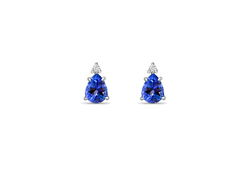 Pear Shape Tanzanite and CZ Rhodium Over Sterling Silver Earrings, 2.02ctw