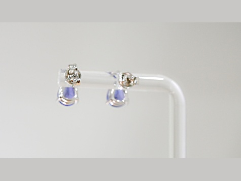 Pear Shape Tanzanite and CZ Rhodium Over Sterling Silver Earrings, 2.02ctw