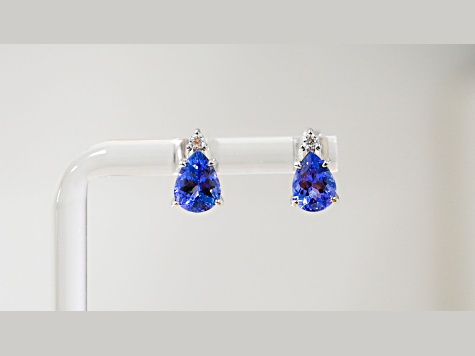 Pear Shape Tanzanite and CZ Rhodium Over Sterling Silver Earrings, 2.02ctw