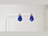Pear Shape Tanzanite and CZ Rhodium Over Sterling Silver Earrings, 2.02ctw