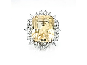 41.33 Ctw Yellow Sapphire and 3.41 Ctw White Diamond Ring in 18K WG