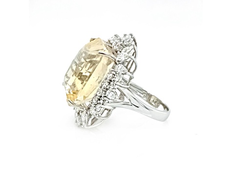 41.33 Ctw Yellow Sapphire and 3.41 Ctw White Diamond Ring in 18K WG