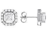 Asscher Cut White Lab-Grown Diamond 14k White Gold Halo Earrings 2.50ctw