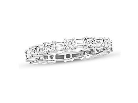 14K White Gold Round and Baguette Diamond Eternity Ring 1.50ctw