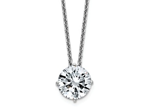 Rhodium Over 14K Gold 2 ct. 8.0mm Round G H I True Light Moissanite Solitaire Pendant with Chain