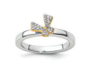 14K Yellow Gold Over Sterling Silver Stackable Expressions Butterfly Diamond Ring 0.066ctw