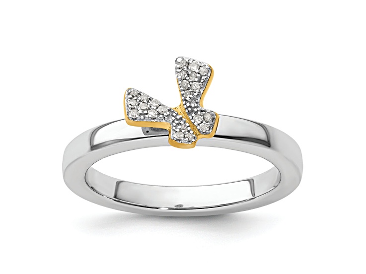 14K Yellow Gold Over Sterling Silver Stackable Expressions Butterfly  Diamond Ring 0.066ctw