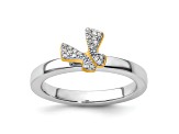 14K Yellow Gold Over Sterling Silver Stackable Expressions Butterfly Diamond Ring 0.066ctw